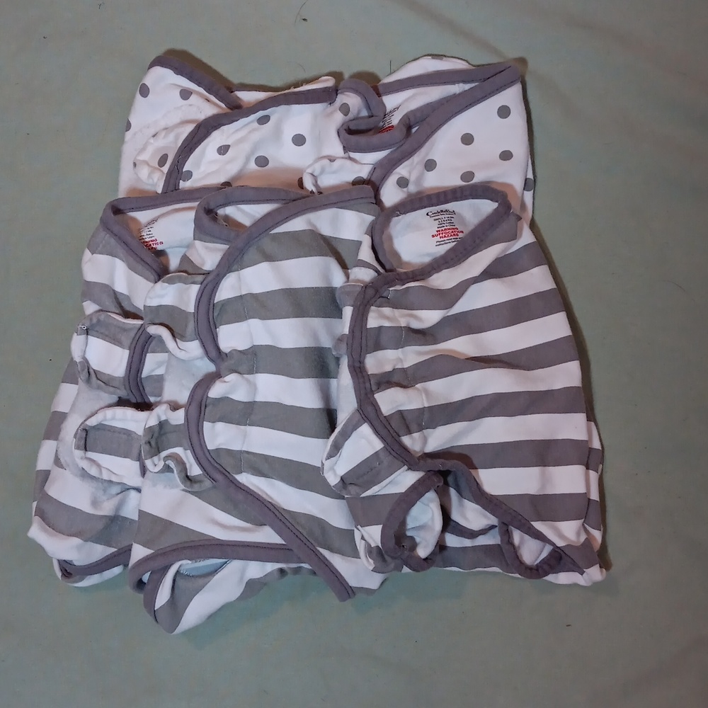 5 CuddleBug Adjustable Baby Swaddles in Polka Dots and Stripes - 0-3 months